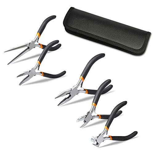 5 Pieces Mini Pliers Long Lasting Tool Set Cable Cutters  Long Needle Nose Long Nose Nipper Bent Nose End Cutting Diagonal Cutting Precision Pliers Set