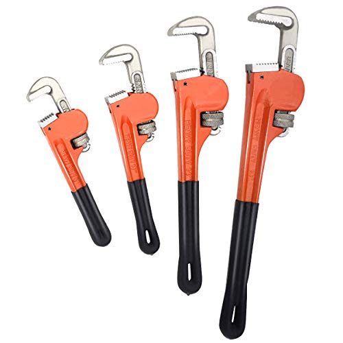 Goplus 4pcs Pipe Wrench Set Heat Treated Plumbing Wrench wSoft Grip Adjustable Jaws 8 10 14 18 Heavy Duty Hand Tools