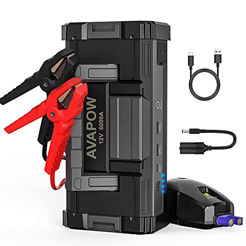 AVAPOW 6000A 32000mAh Car Battery Jump Starter(for All Gas or Upto 12L Diesel) Powerful Car Jump Starter with Dual USB Quick Charge and DC Output12V Jump Pack with Builtin LED Bright Light